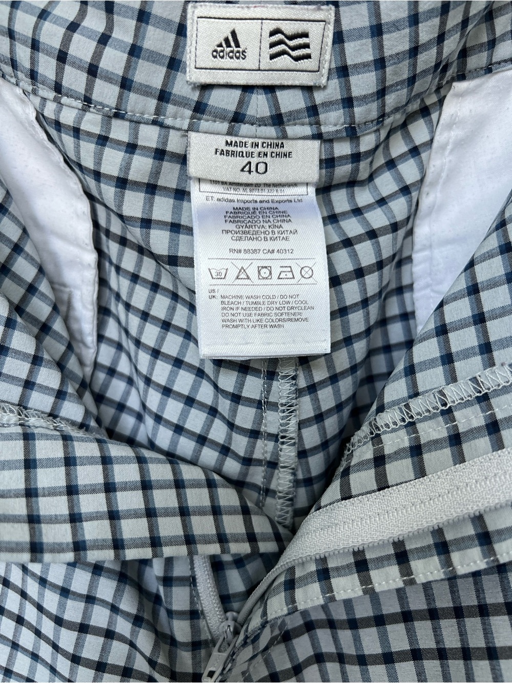 adidas Men's Light Blue and Navy Check Flat Front golf Shorts - Picture 4 of 4